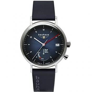 Bauhaus Men's Solar Blue and Silver Watch with Dark Blue Leather Strap 2112-3