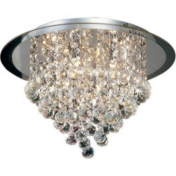 Plafón de 6 luces Atla con acabado en cromo pulido, molduras acrílicas y cristal