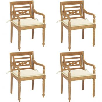 Batavia Teak Wood Chairs with Cushions Set of 4