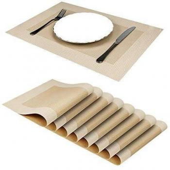 JJ JUJIN Juego de 8 Manteles Individuales Antideslizantes, Lavables, PVC, Resistentes al Calor, para Mesa de Comedor Beige