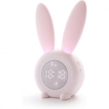 Reloj despertador infantil Conejito con luz, apagado agitando, batería recargable, medidas: 9x7x18cm