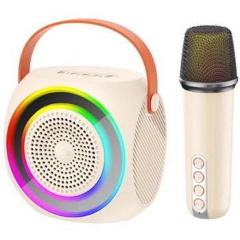Altavoz Bluetooth Karaoke F42 con Micrófono y Efectos LED RGB Rosa
