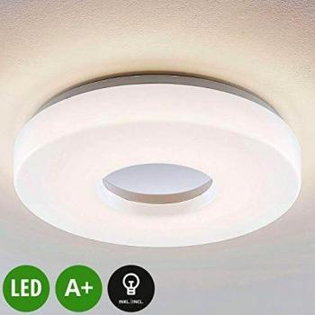 Plafón LED Lindby Florentina, anillo, 41 cm, moderno, blanco, hecho de plástico, para salón y comedor, 1 lámpara