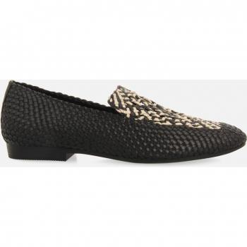 Mocasines de piel trenzada color negro con detalle bicolor para mujer Raddusa