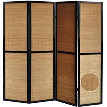 Biombo de Madera Negra y Bambú de 4 Paneles PEGANE