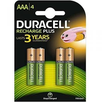 Duracell - Lote de 4 pilas recargables AAA 750 mAh