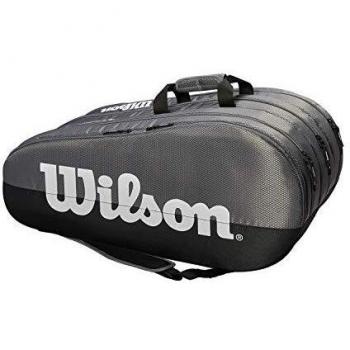 Wilson Bolsa para raquetas de tenis, Team, 3 compartimentos, Hasta 15 raquetas, Gris/negro/blanco, WRZ854915