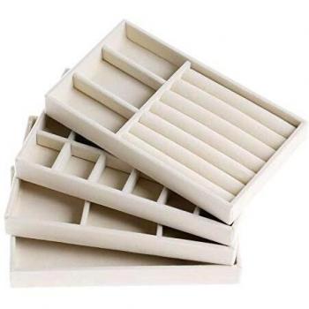 Bandeja Joyas Organizador, Bisuteria Organizadoras de Terciopelo 4 Cajones Organizador Anillos Brazalete Titular de Pendientes Beige