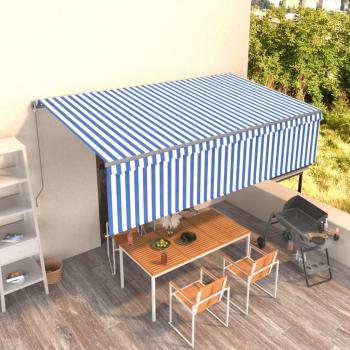 Toldo retráctil manual con sombrilla 5x3m azul y blanco