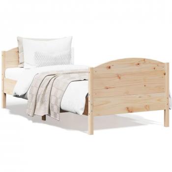 Cama solar sin colchón 100x200 cm en madera maciza de pino con estructura de cama y cabecero en color marrón