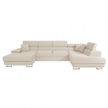 Sofá rinconero Comfivo 138 con función de descanso y caja de ropa de cama, 345x202x71cm, color marrón claro