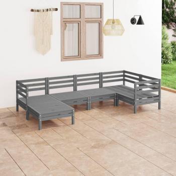 Set de muebles de jardín 6 piezas en madera maciza de pino gris sólido