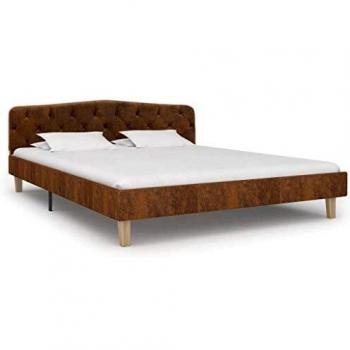 vidaXL Estructura de Cama Piel de Ante Artificial Mobiliario Casa Clásica Práctica Cómoda Moderna Robusta y Duradera Sin Colchón Marrón 140x200cm