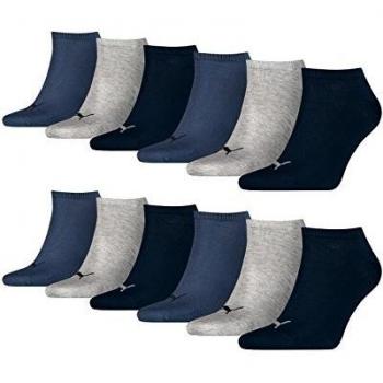Puma 3-Pack Invisible Sneaker Socks - Dark Gray, Light Gray, Black (Size 39-42)