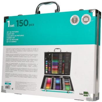 Estuche de pintura Liderpapel SX03 - Set completo para artista con 150 piezas en maletín de aluminio