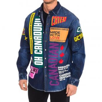 Camisa vaquera manga larga con parches DSQUARED2 S74DM0505-S30341 para hombre
