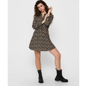 Only Floral V-Neck Long Sleeve Tunic Dress - Black XS
