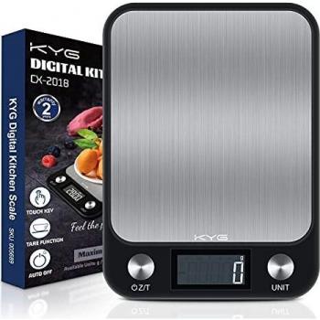 KYG Báscula de Cocina Digital 10kg/1gr, Balanza de Alimentos Medicíón con Pantalla LCD Retroiluminada, de Acero Inoxidable