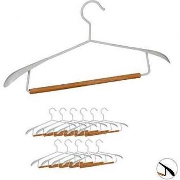 Juego de 12 Perchas Relaxdays, Hombros Anchos, para Trajes y Pantalones, Metal y Madera, Blancas