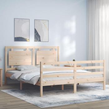 Cama de matrimonio King Size con cabecero en madera maciza color marrón Vidaxl