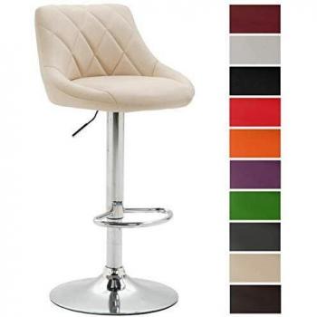 Taburete de Bar Lazio Crema Cromado, Altura Ajustable, Giratorio 360°, Con Apoyapiés