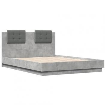 Estructura cama con cabecero luces LED gris hormigón 120x190 cm