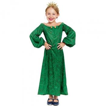 Disfraz de Dama Medieval verde estampado para niña
