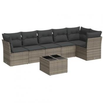 vidaXL 7 Piece Garden Sofa Set with Cushions Grey Poly Rattan
