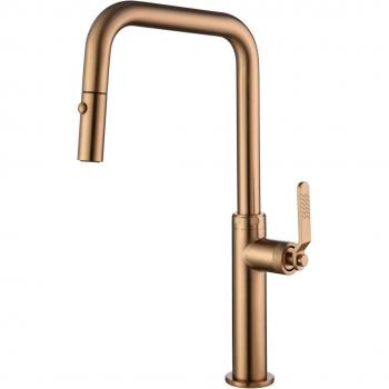 Grifo de cocina monomando Imex Niza con caño extraíble en oro rosa cepillado