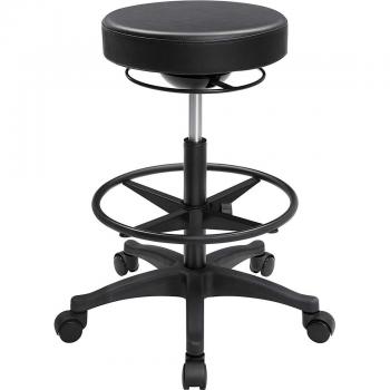 Taburete de trabajo giratorio y ajustable con ruedas, reposapiés ajustable, color negro, altura regulable de 59,5 a 81 cm