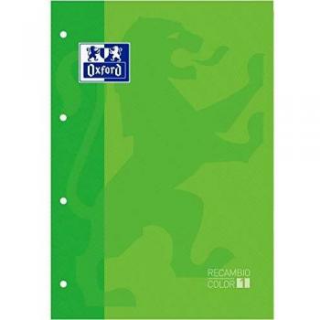 Oxford, Hojas Cuadrículadas A4 Perforadas. Recambio Archivador, 80 Hojas, Color Verde, Cuadrícula 5x5.