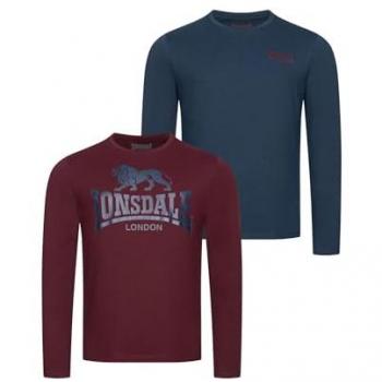 Camisa de Manga Larga Lonsdale Ayrshire Doble Pack para Hombre - Normal Fit, 2 Unidades, Rojo y Azul Marino, Talla 5XL