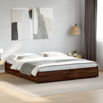 Cama de madera de ingeniería y metal marrón roble 200x200 cm
