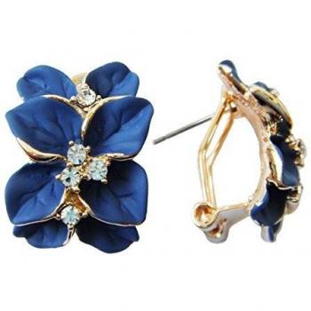 Navachi - Pendientes de oro de 18 quilates con diseño de hojas de esmalte azul de cristal Az2121e omega