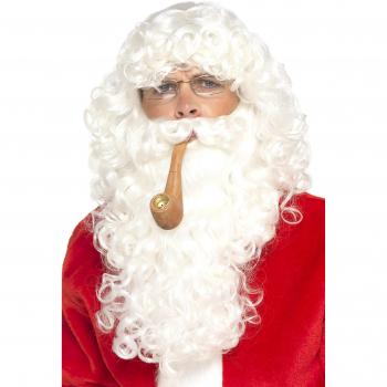 Smiffys-30069 Kit de Disfraz de Papá Noel, con Peluca, Barba, Gafas y Pipa, Deluxe, Color Blanco, No es Applicable