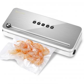 Bonsenkitchen Envasadora al Vacío Domesticas 4 en 1 Envasar al Vacio Maquina con Cortador de Película para Alimentos Fresca, Embasadora Incluyendo Bolsas de Vacío, Blanco Selladora VS3802