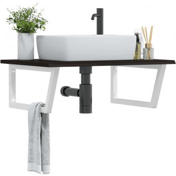 Estante de lavabo de pared de acero y madera maciza de roble