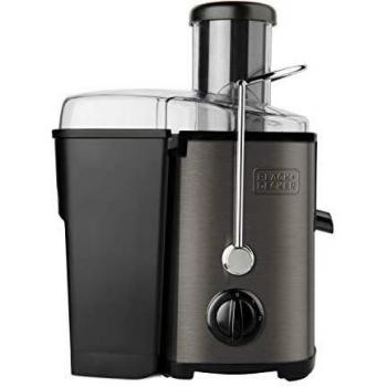Black+Decker BXJE600E - Licuadora de 600 W para verduras y frutas, extractor de zumo en acero inoxidable, boca 62 mm, 2 velocidades, 2 depósitos para pulpa y zumo