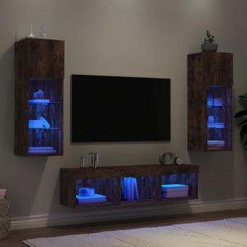 Muebles TV pared con LED 5 piezas madera ingeniería roble ahumado marrón