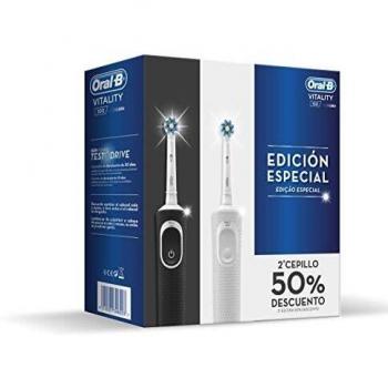 Oral-B Set Vitality Cross Action - Cepillos Electricos, Blanco/Negro, Pack de 2 unidades