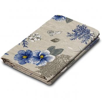 Mantel Algodón Coral Flores Azul 140 x 140/180/240/300/360 90 x 90 Camino