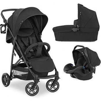 Hauck Rapid 4R Plus Trio Set 3 En1 Soporta Hasta 25 Kg, Silla Auto Compatible Con Isofix, Capazo Para Bebés, Manillar Ajustable En Altura + Portavasos, Capota Xl Con Uv 50+, Plegado Compacto - Negro
