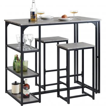 SoBuy OGT43-HG Conjunto de Barra de Desayuno - Mesa Alta de Bar y 2 Taburetes, Muebles para Cocina, Comedor y Sala de Estar en Gris y Negro
