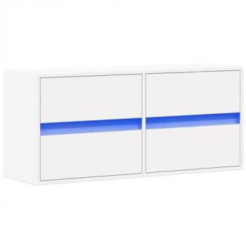 Mueble TV Multimedia con Estantería y Luces LED, 100 x 31 x 45 cm, Color Blanco para Comedor, Salón y Dormitorio