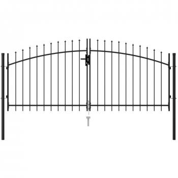 vidaXL Fence Gate Double Door with Spike Top Steel 3x1.25 m Black