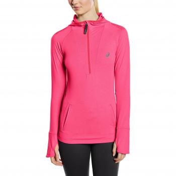 Las mujeres Asics Fujitrail 1/2 sobre la cabeza con capucha, mujer, color Rojo - Wild Raspberry Heather, tamaño mediano