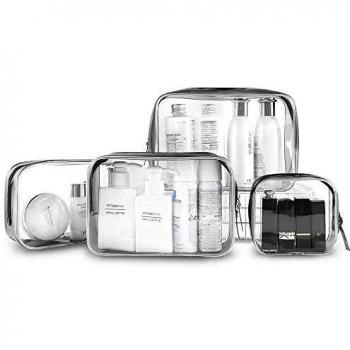 4 Piezas Bolsa de Cosméticos Transparente,PVC Bolsa Portátil de Maquillaje,Bolsa de Almacenamiento de Cosméticos a Prueba de Agua,Adecuado para Baños de Vacaciones y Almacenamiento