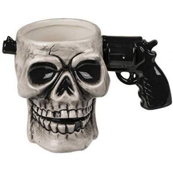 OOTB 78/ 8316 Taza, Calavera con Mando de Pistola, Aprox. 17 x 11 cm, de Cerámica, Gris