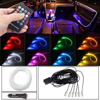 MEROURII - Luz interior LED RGB para coche, con mando distancia, cable de fibra óptica, luz fría para coche, luz ambiental, 3 x 2 m, 2 x 4 m