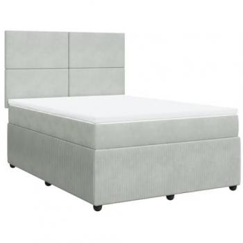 Cama box spring con colchón de terciopelo gris claro 140x190 cm